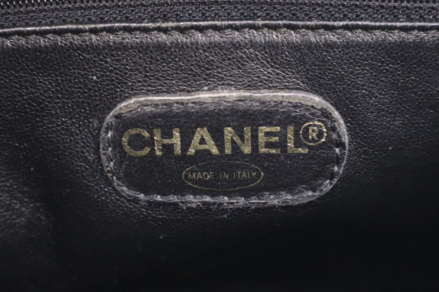 Chanel Logo Shoulder Bag in Black Caviar Leather