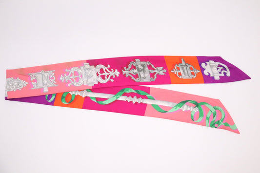 Hermes 'Ferronnerie' Twilly in Pink, Purple, and Orange Silk