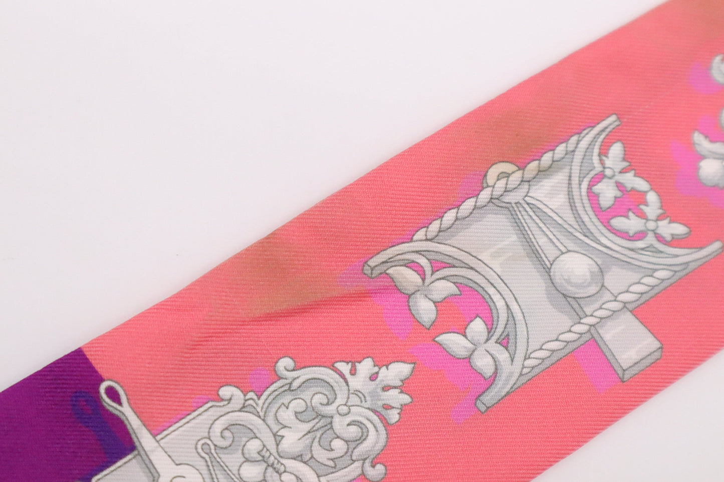 Hermes 'Ferronnerie' Twilly in Pink, Purple, and Orange Silk
