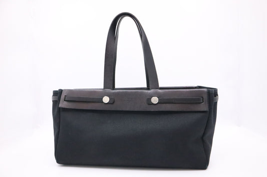 Hermes Herbag Cabas 50 in Black Canvas