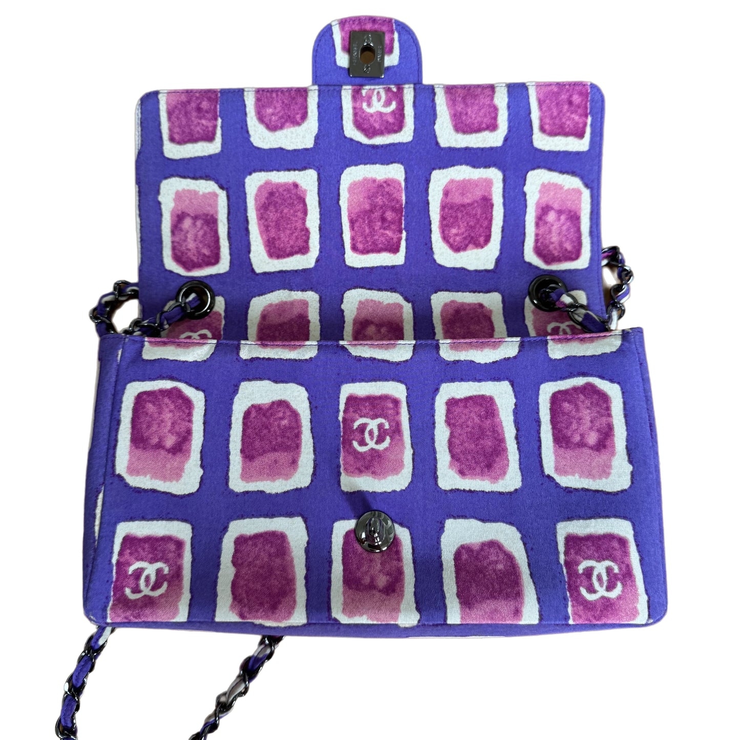 Chanel Flap Shoulder Bag Frame Purple Pink Cloth 2000-2002 Single Chain