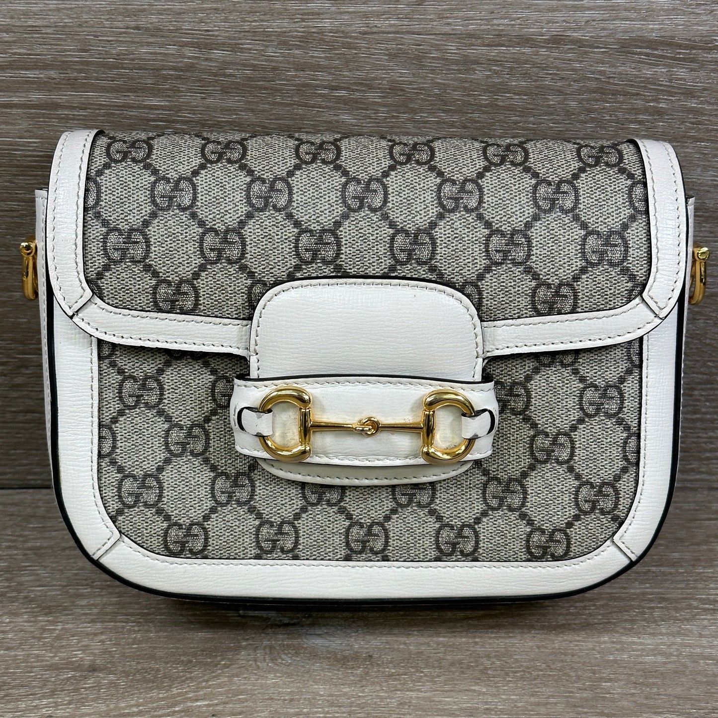 Gucci GG Supreme Monogram Web Mini Horsebit 1955 Shoulder Bag - Beige Mystic White