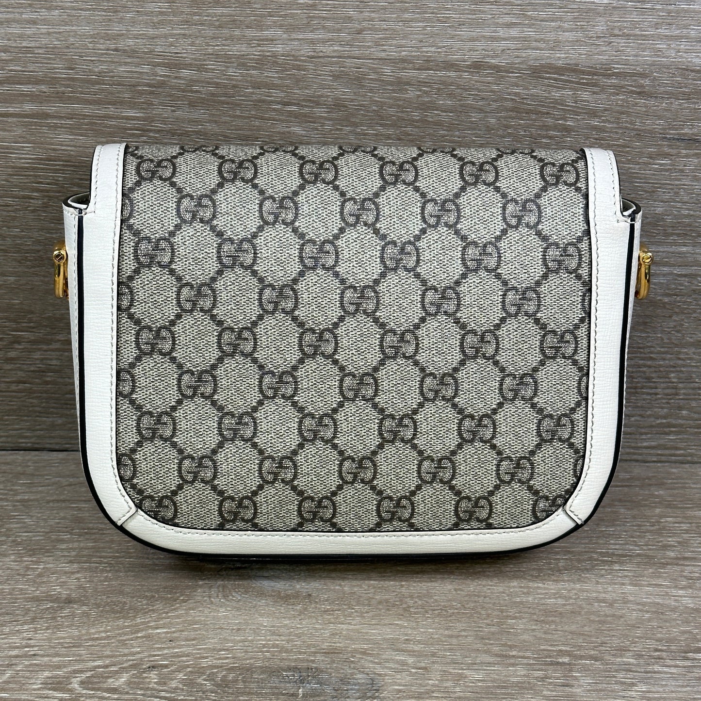 Gucci GG Supreme Monogram Web Mini Horsebit 1955 Shoulder Bag - Beige Mystic White