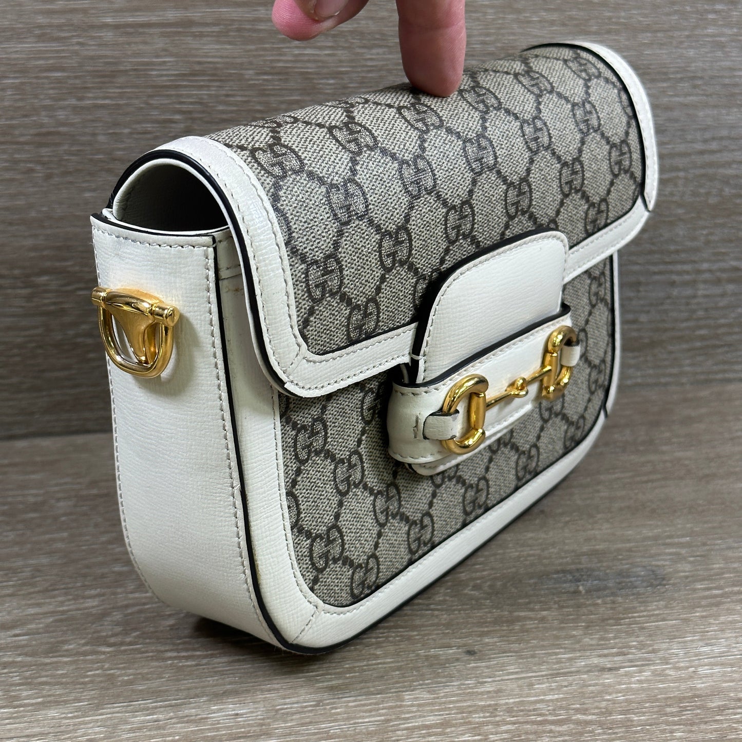 Gucci GG Supreme Monogram Web Mini Horsebit 1955 Shoulder Bag - Beige Mystic White