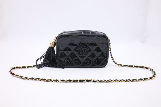 Chanel Small Camera Bag in Black Patent Leather