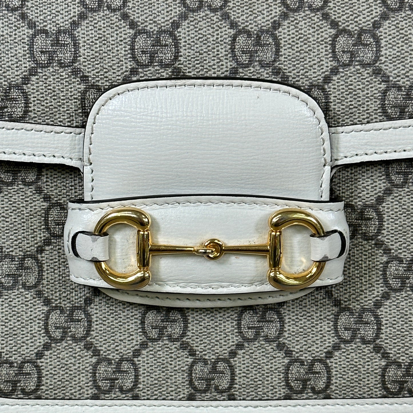 Gucci GG Supreme Monogram Web Mini Horsebit 1955 Shoulder Bag - Beige Mystic White