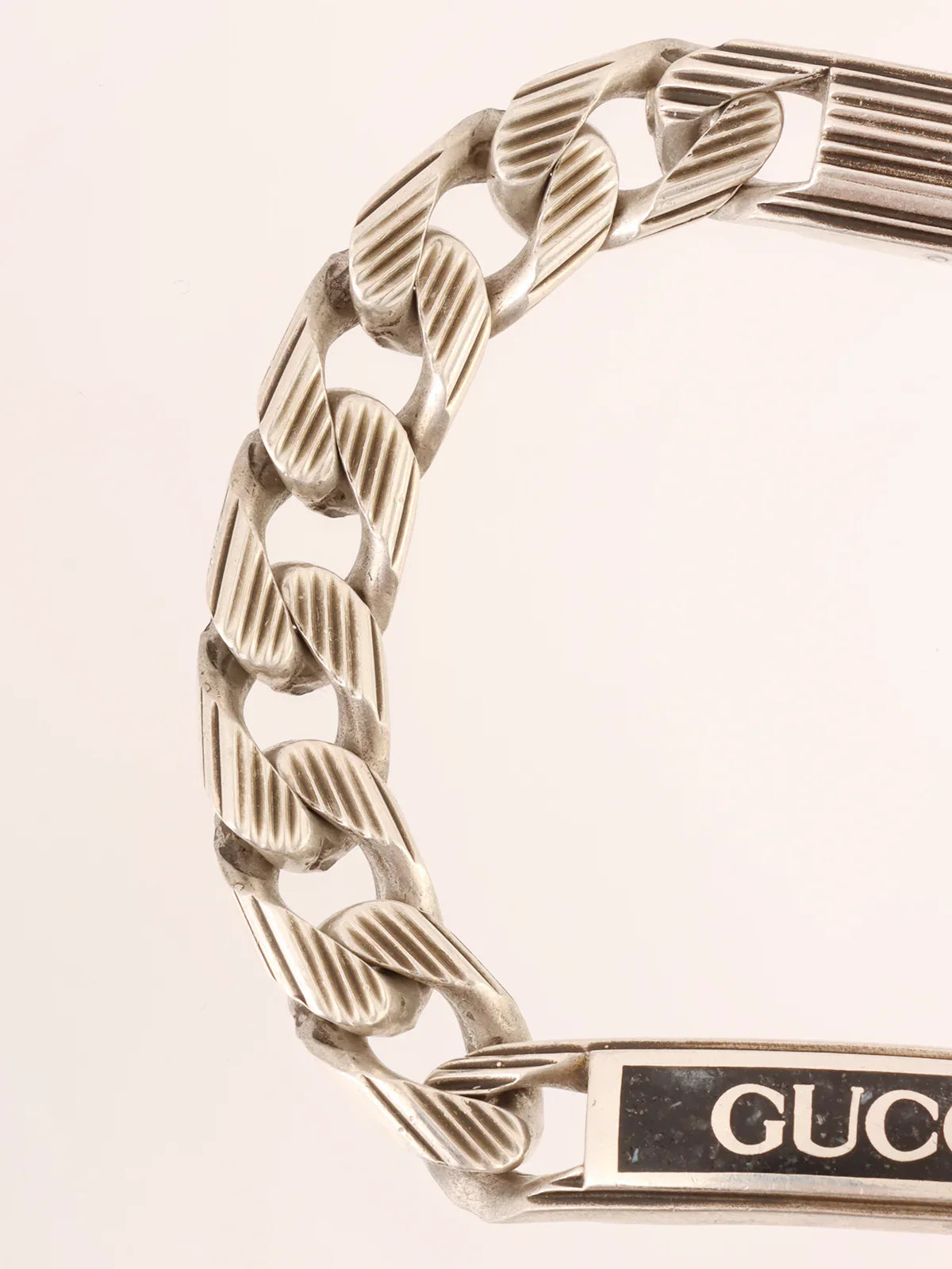 GUCCI 925 Logo Plate Chain Bracelet Silver