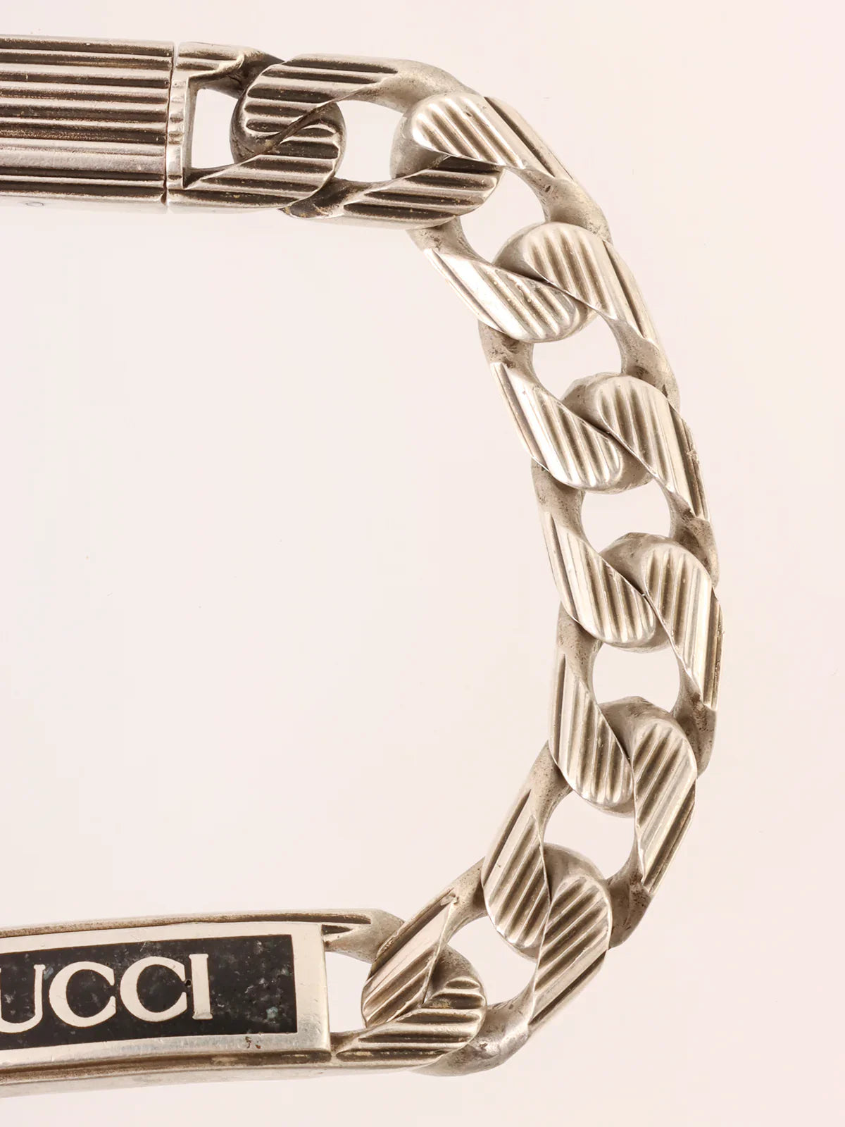 GUCCI 925 Logo Plate Chain Bracelet Silver