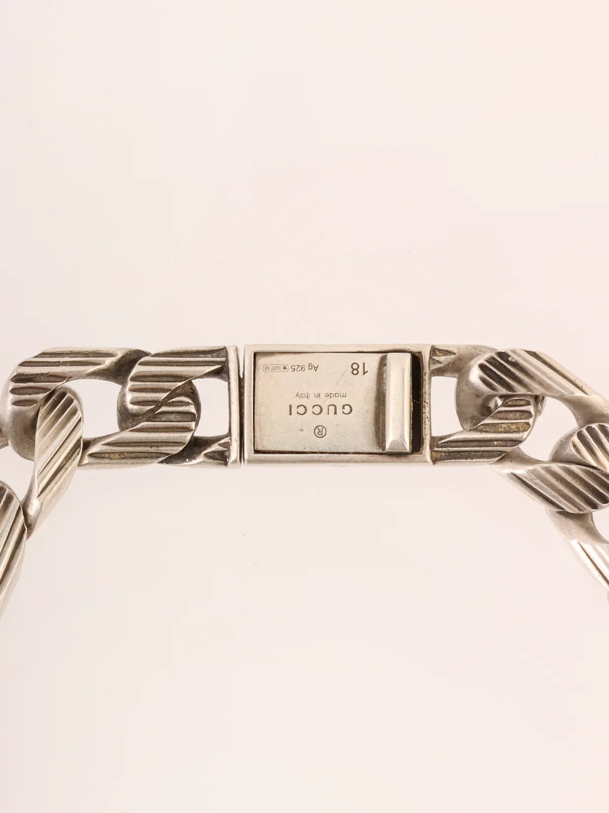 GUCCI 925 Logo Plate Chain Bracelet Silver