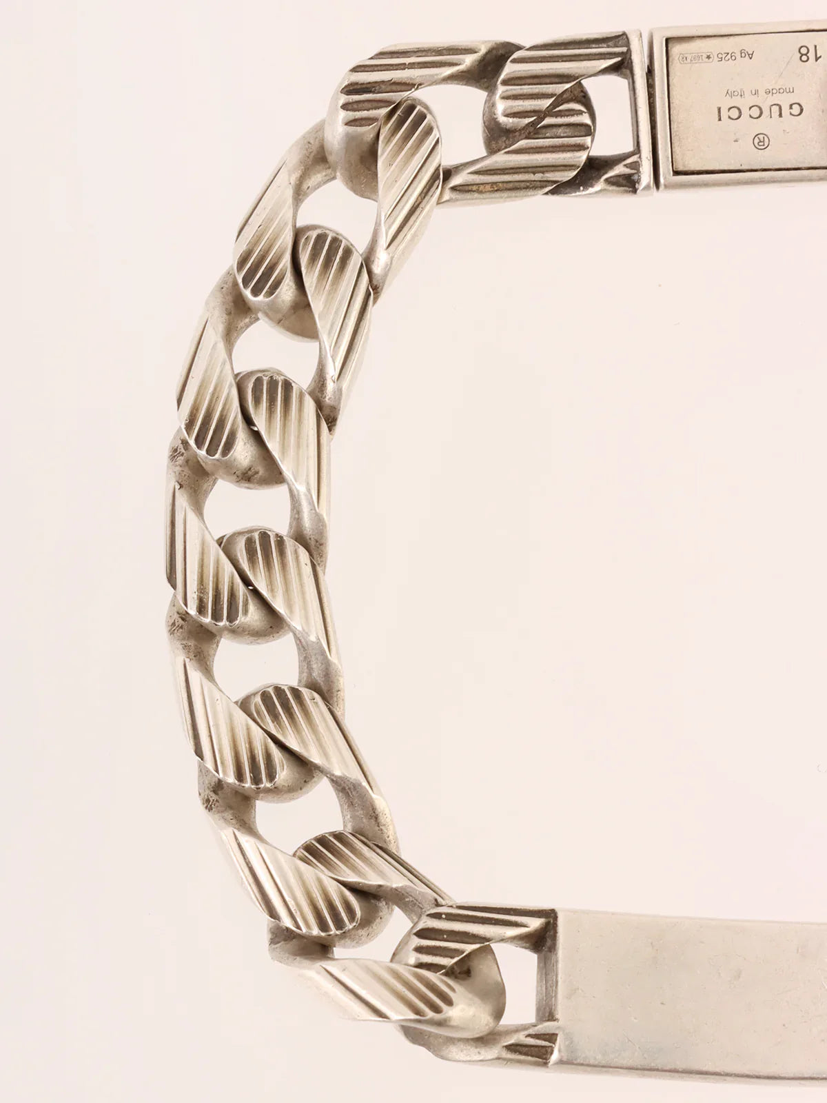 GUCCI 925 Logo Plate Chain Bracelet Silver
