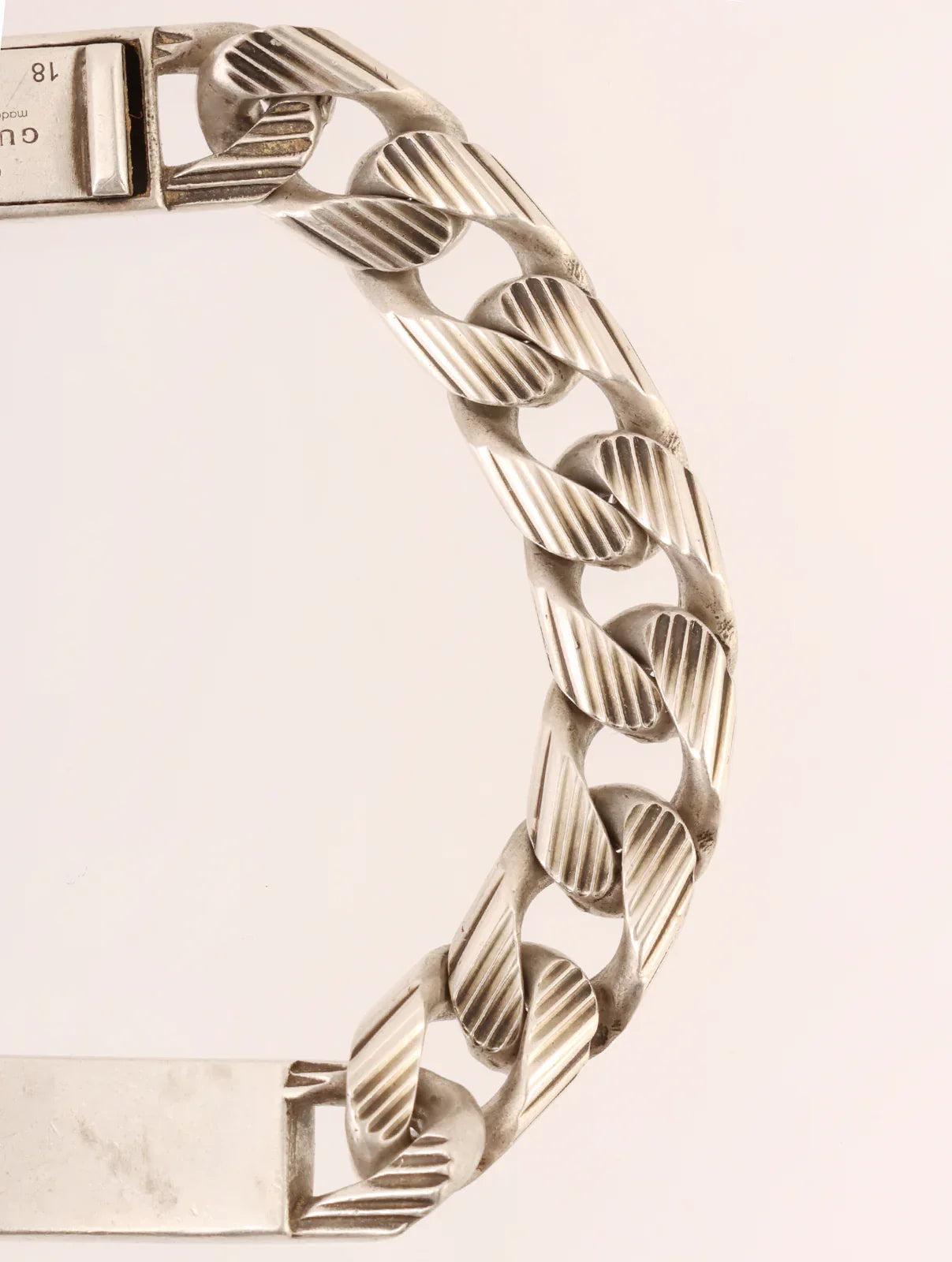 GUCCI 925 Logo Plate Chain Bracelet Silver