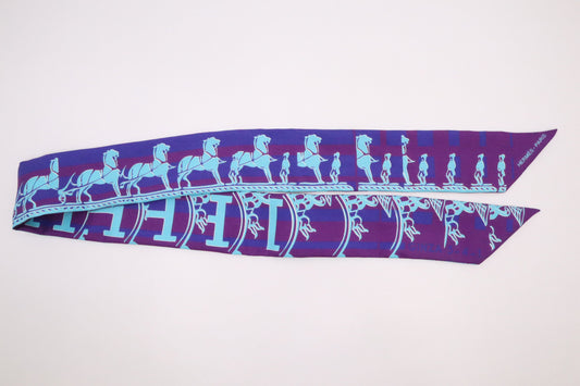 Hermes 'Ginza 5-4-1' Twilly in Blue & Purple Silk