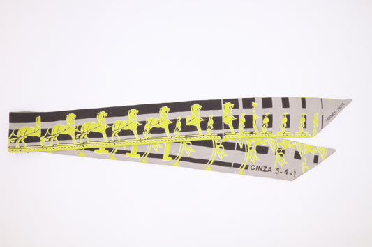 Hermes 'Ginza 5-4-1' Twilly in Grey and Yellow Silk