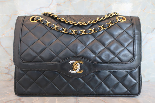 CHANEL/シャネル パリ限定マトラッセダブルフラップチェーンショルダーバッグ ラムスキン ブラック/ゴールド金具 ショルダーバッグ 700070088