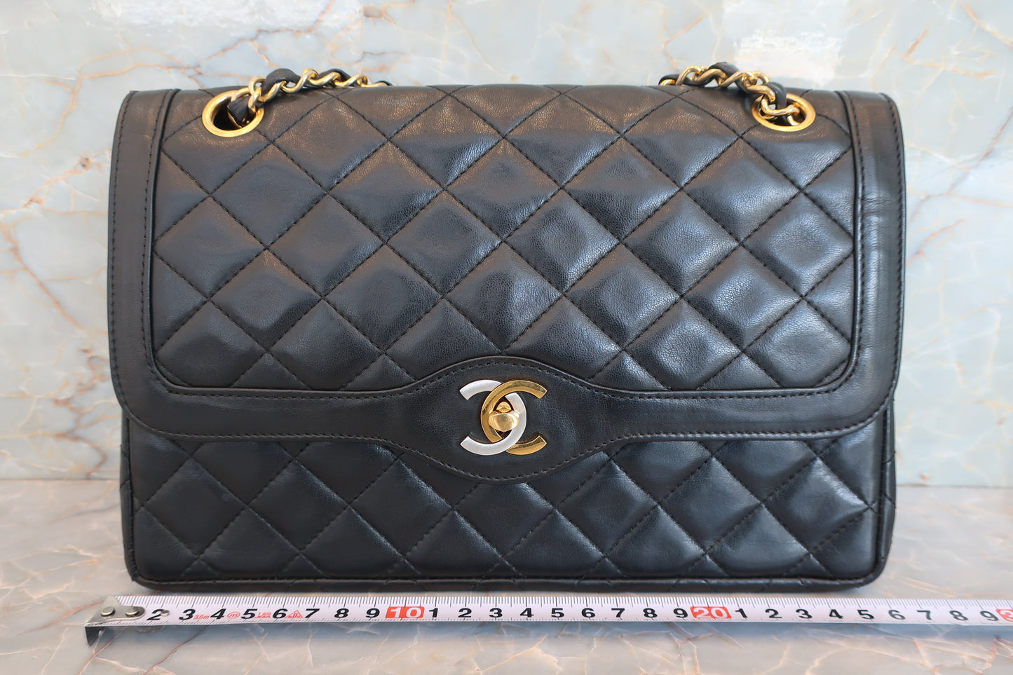 CHANEL/シャネル パリ限定マトラッセダブルフラップチェーンショルダーバッグ ラムスキン ブラック/ゴールド金具 ショルダーバッグ 700070088