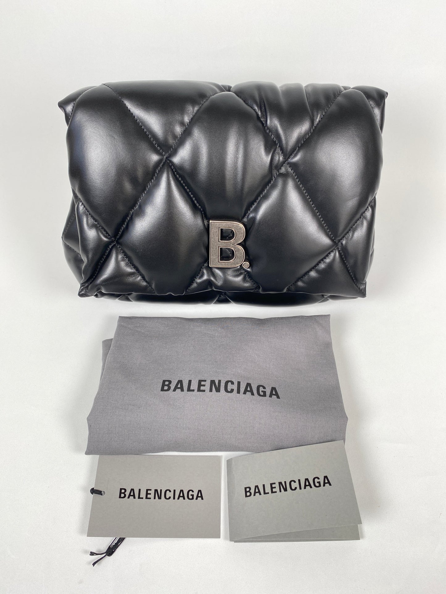 BALENCIAGA - TOUCH PUFFY QUILTED BLACK LEATHER CLUTCH BAG - NEW