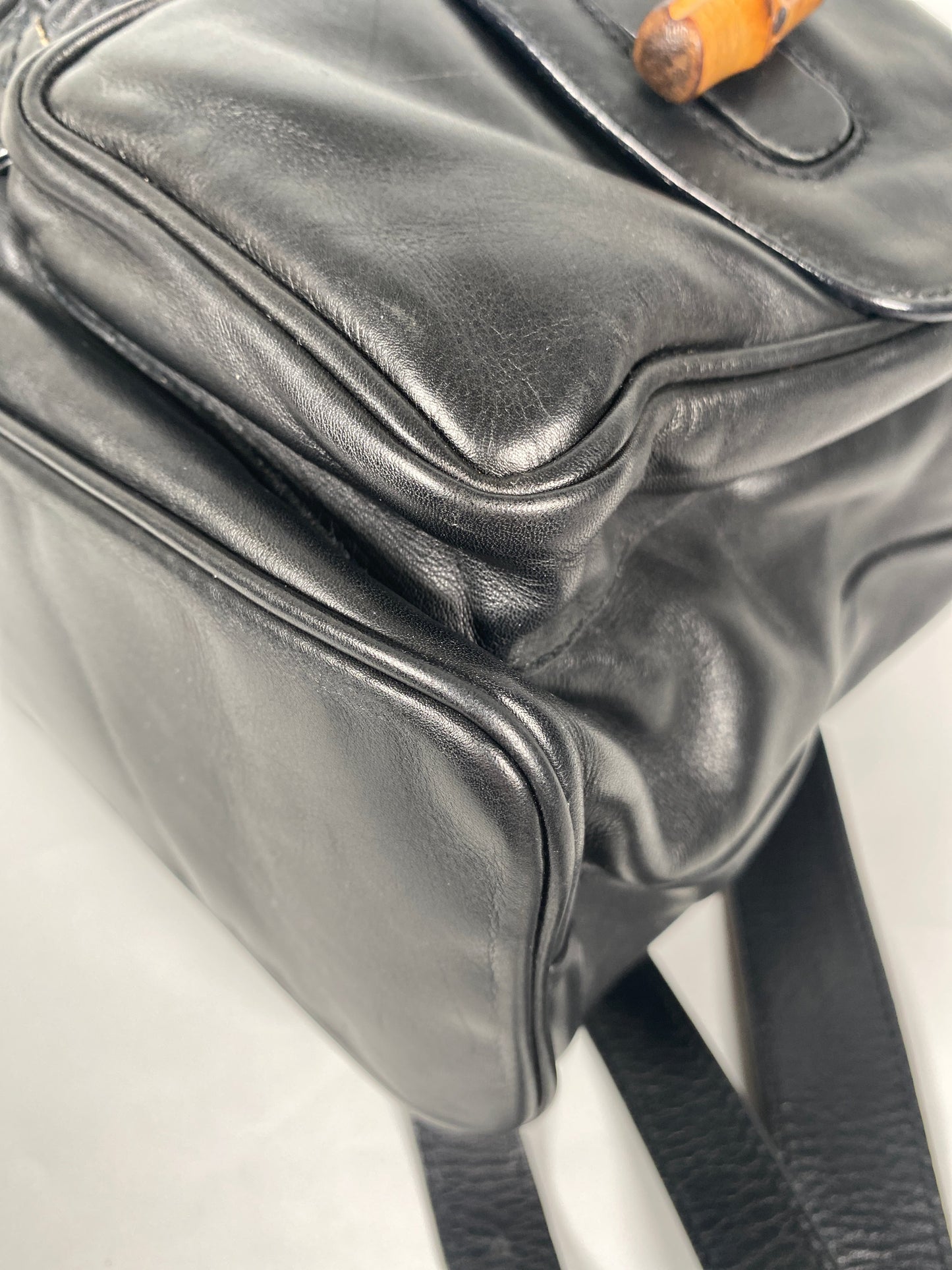 GUCCI - BAMBOO HANDLE BLACK LEATHER BACK PACK