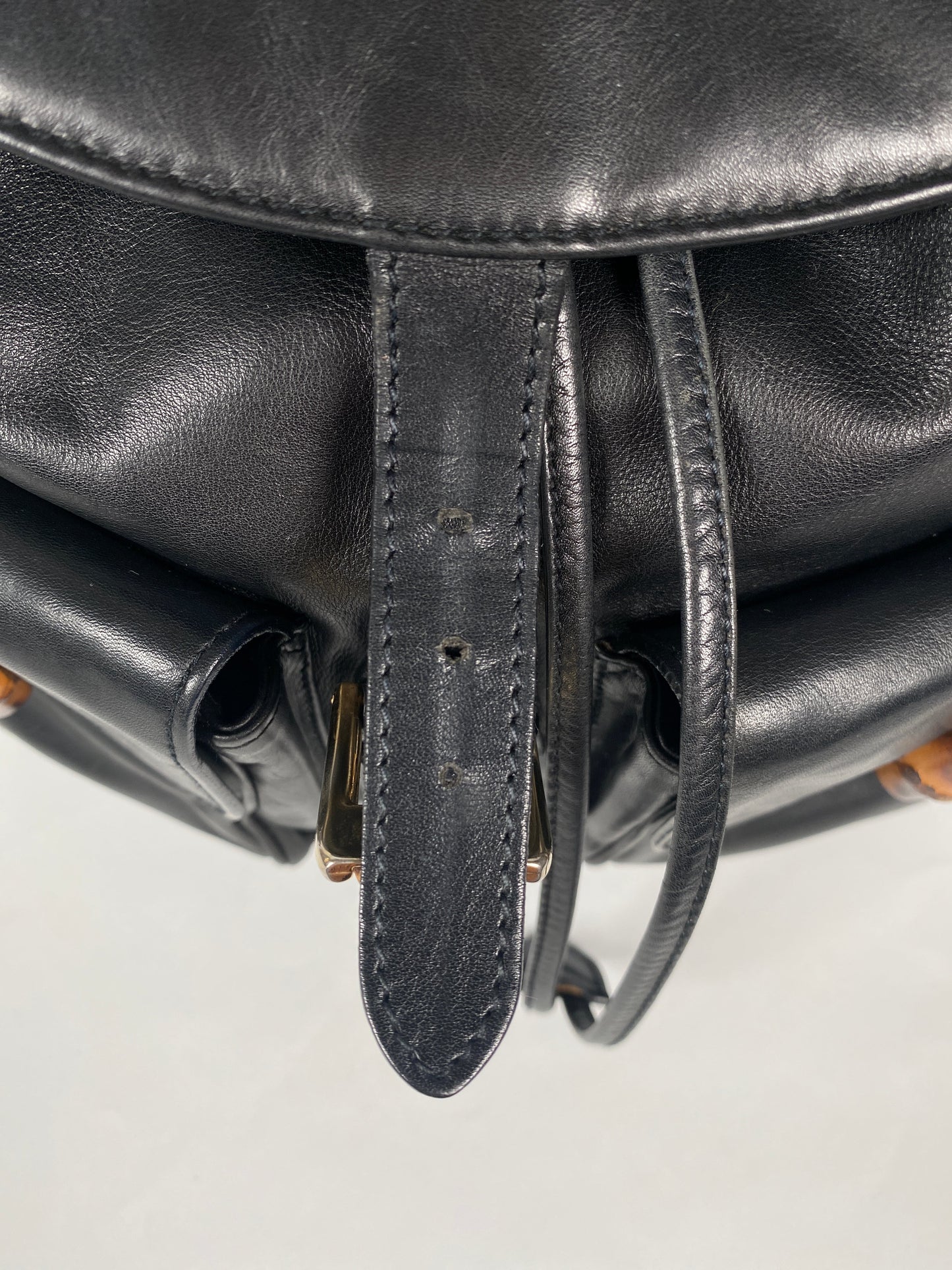 GUCCI - BAMBOO HANDLE BLACK LEATHER BACK PACK