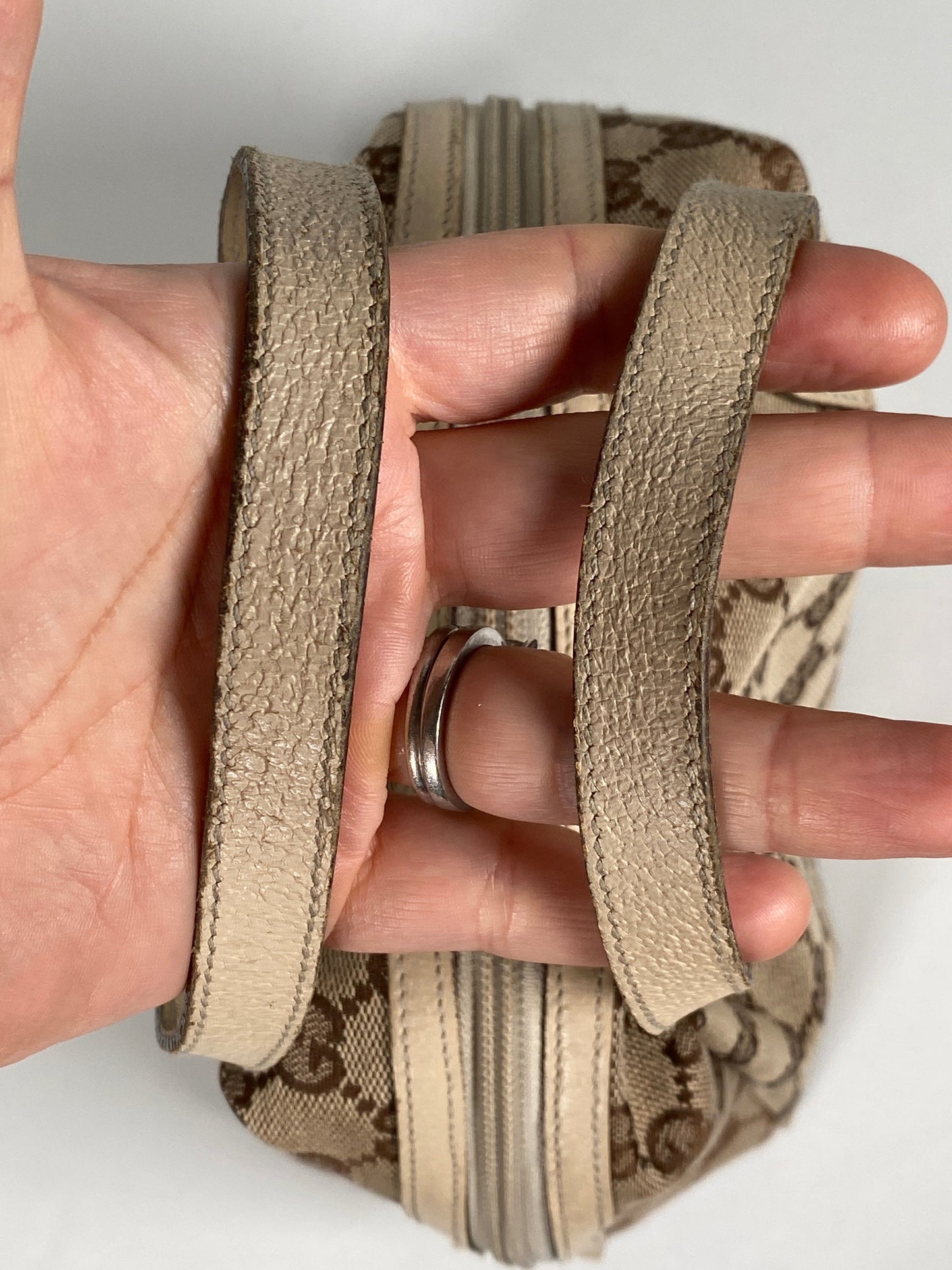 GUCCI - BEIGE & WHITE GG CANVAS & LEATHER MINI SATCHEL BAG