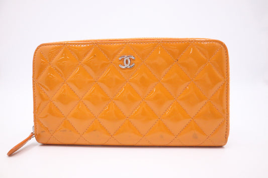 Chanel Long Zippy Wallet in Orange Patent Leather