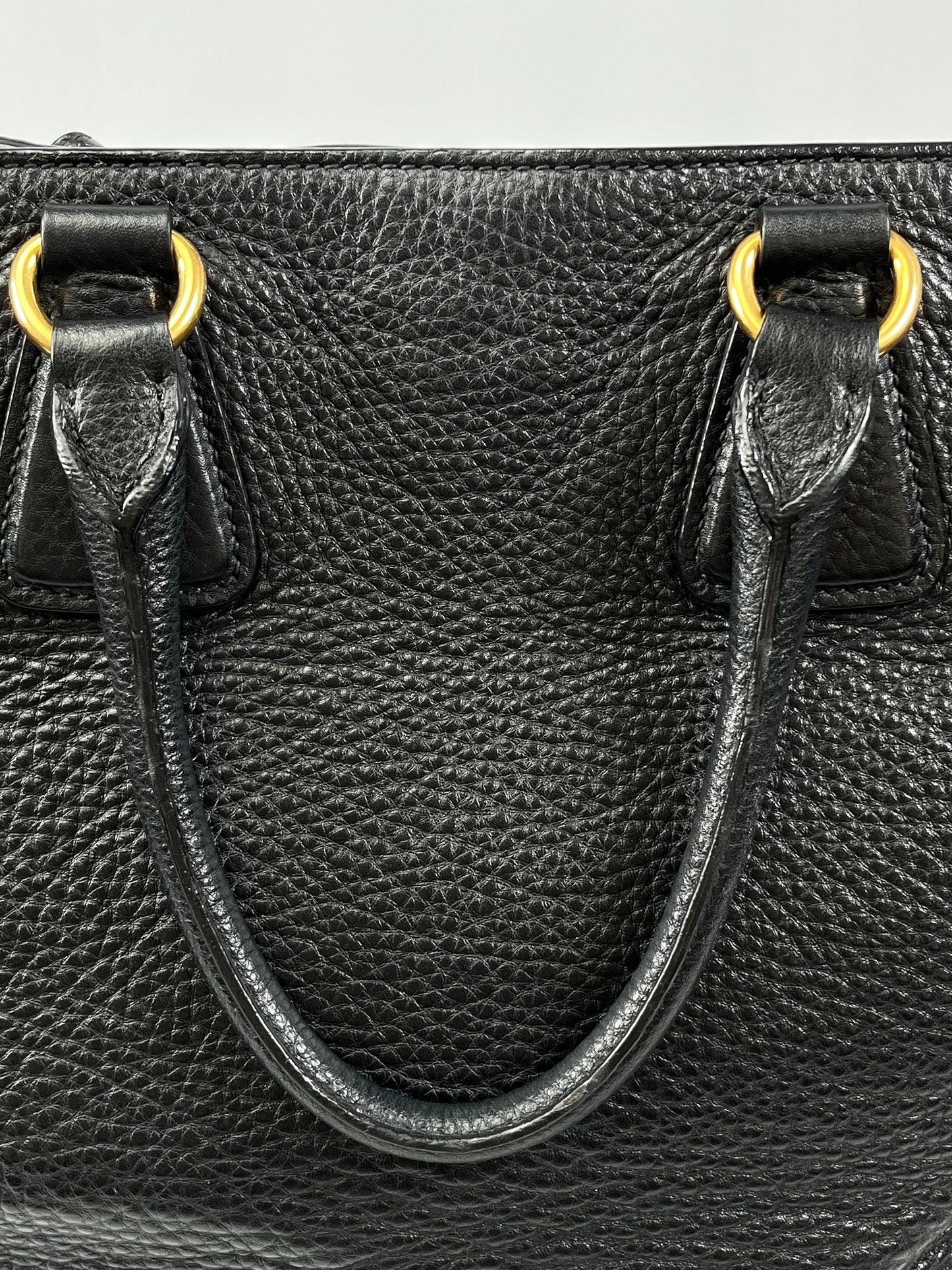 PRADA - VITELLO DAINO SHOPPING TOTE BAG BLACK LEATHER