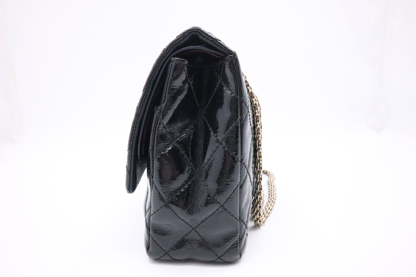 Chanel 2.55 Large Patent Flap in Black Matelasse Leather