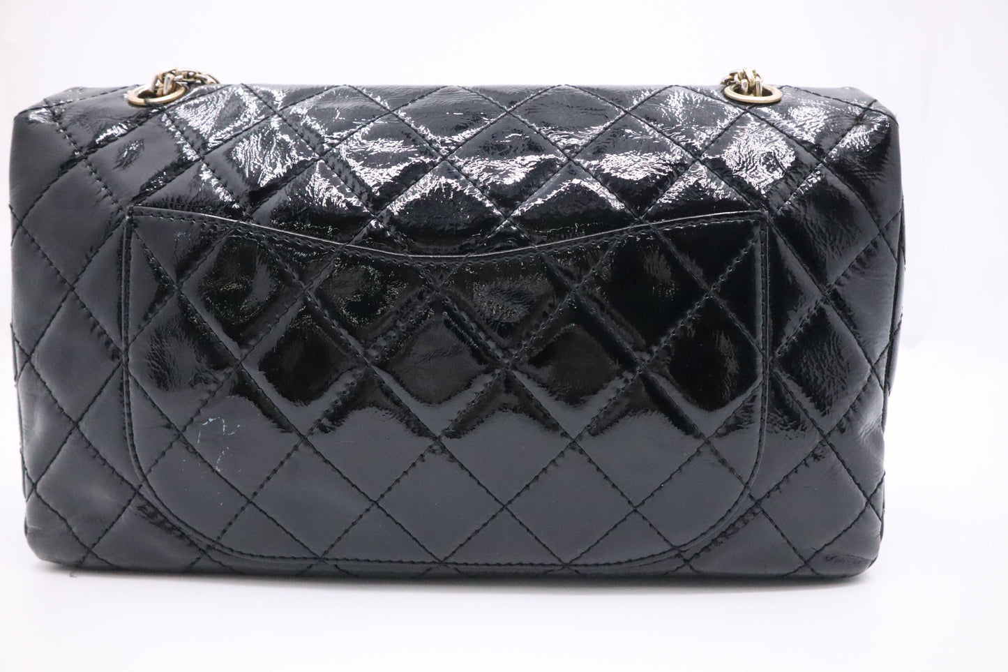 Chanel 2.55 Large Patent Flap in Black Matelasse Leather