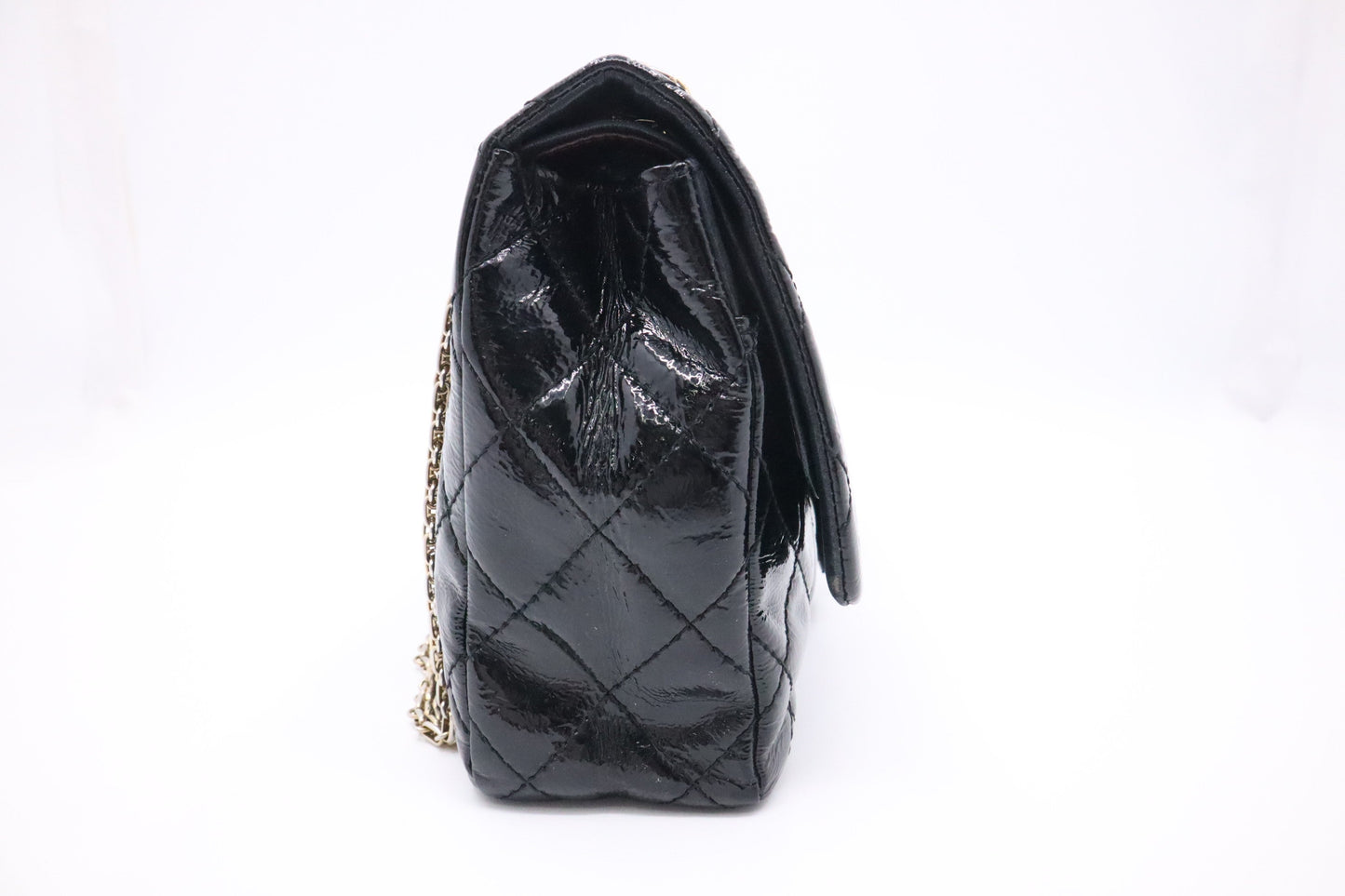 Chanel 2.55 Large Patent Flap in Black Matelasse Leather