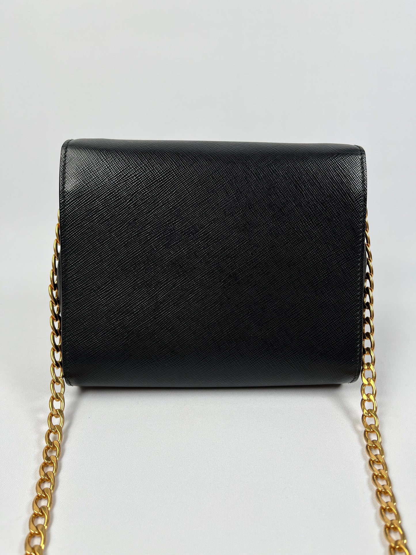PRADA - BLACK SAFFIANO LUX CHAIN CROSSBODY BAG