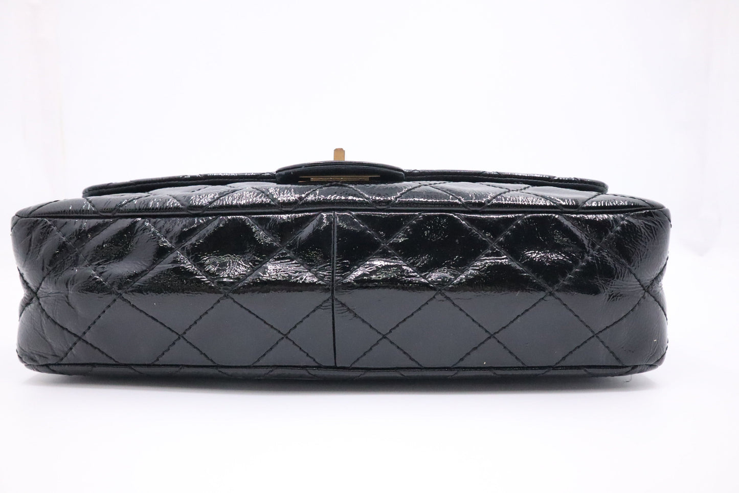 Chanel 2.55 Large Patent Flap in Black Matelasse Leather