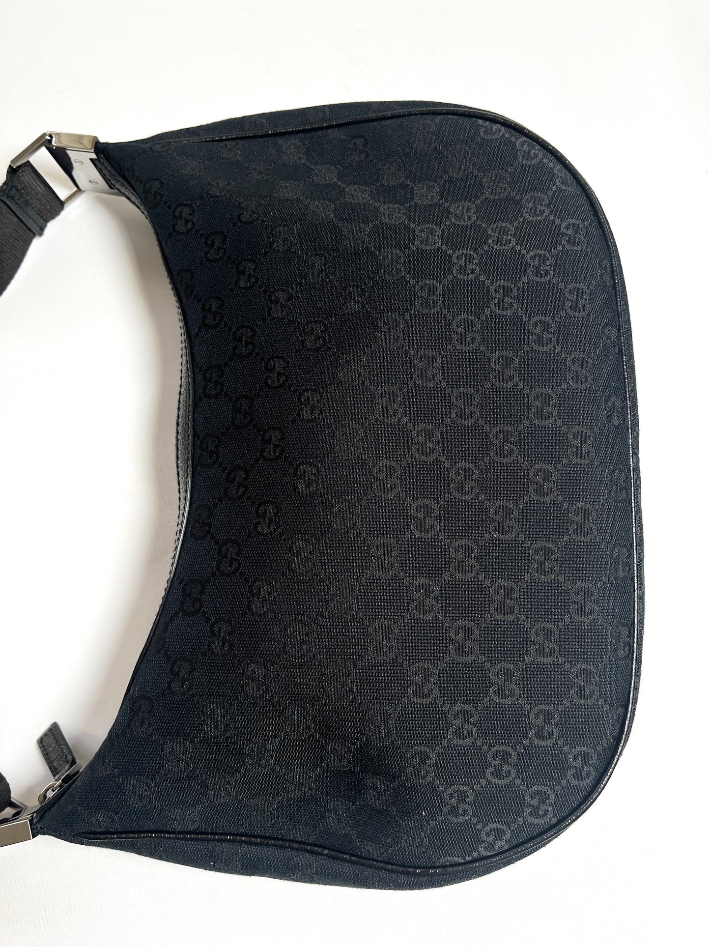 GUCCI - BLACK GG CANVAS HALF MOON HOBO CROSS BODY BAG