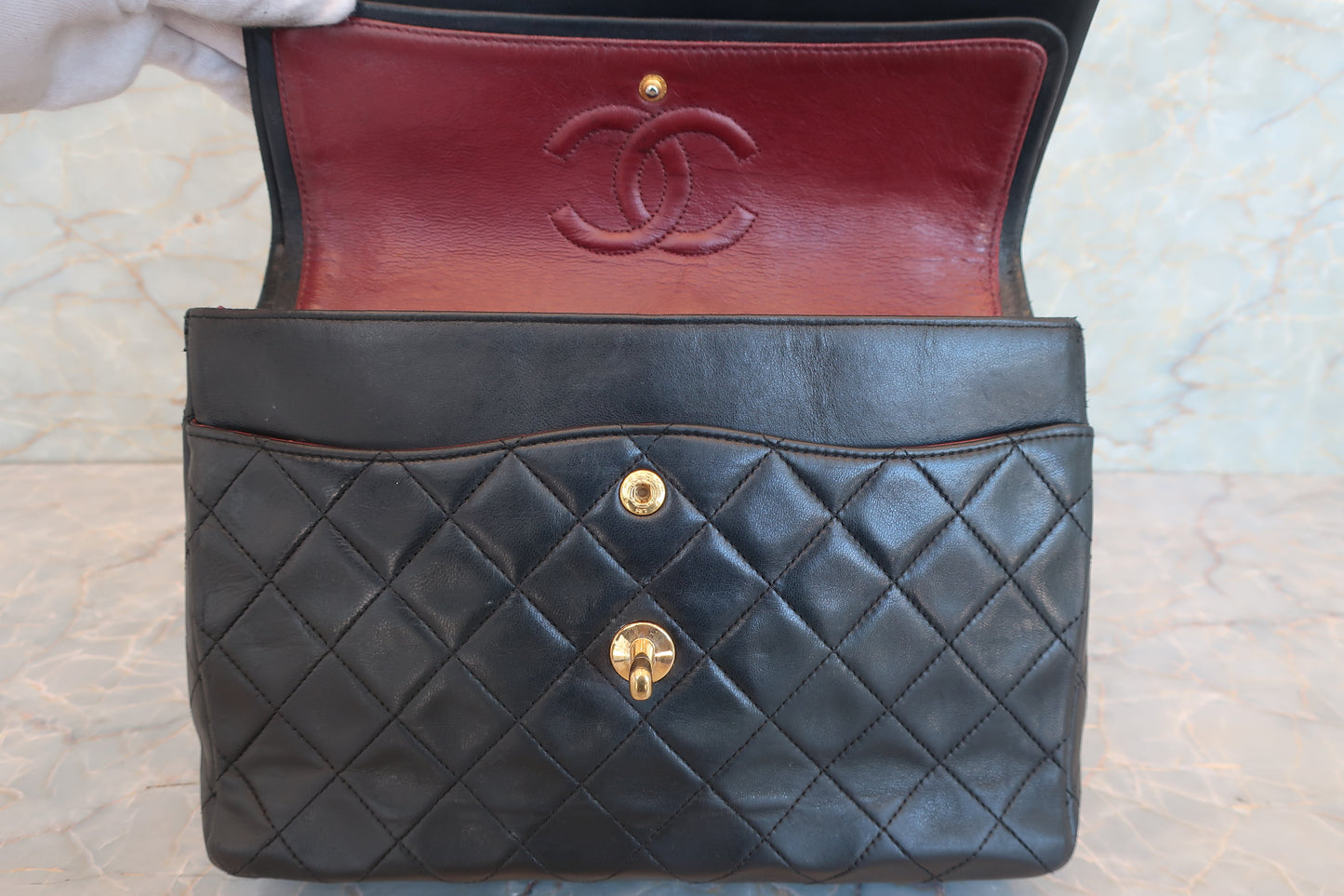 CHANEL/シャネル マトラッセWフラップWチェーンショルダーバッグ ラムスキン ブラック/ゴールド金具 ショルダーバッグ 700070112