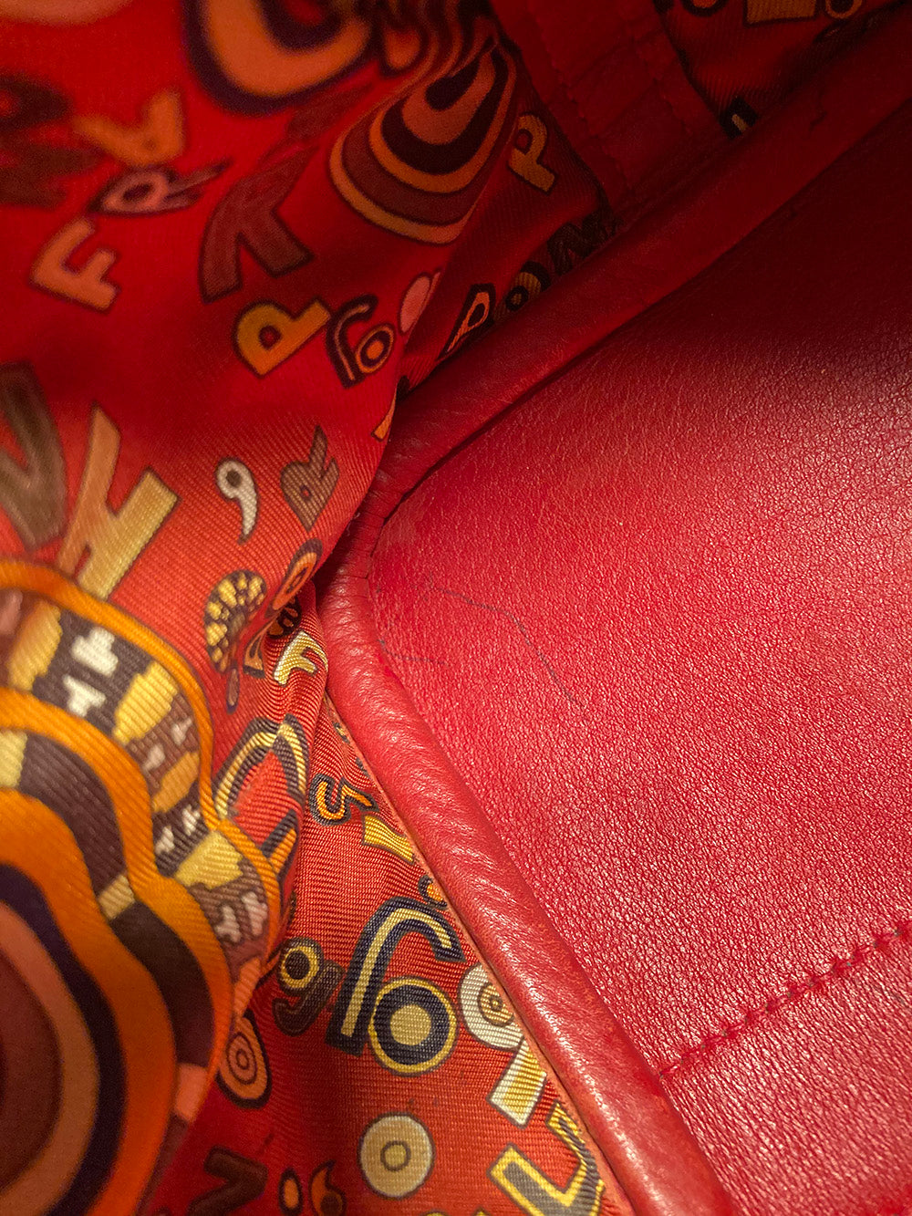 Hermes Red Leather Hand Painted Garden Party 30
