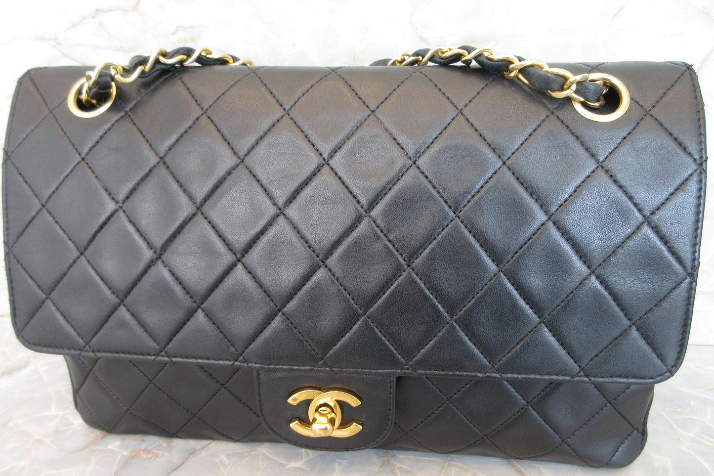 CHANEL/シャネル マトラッセＷフラップチェーンショルダーバッグ ラムスキン ブラック/ゴールド金具 ショルダーバッグ 700070217
