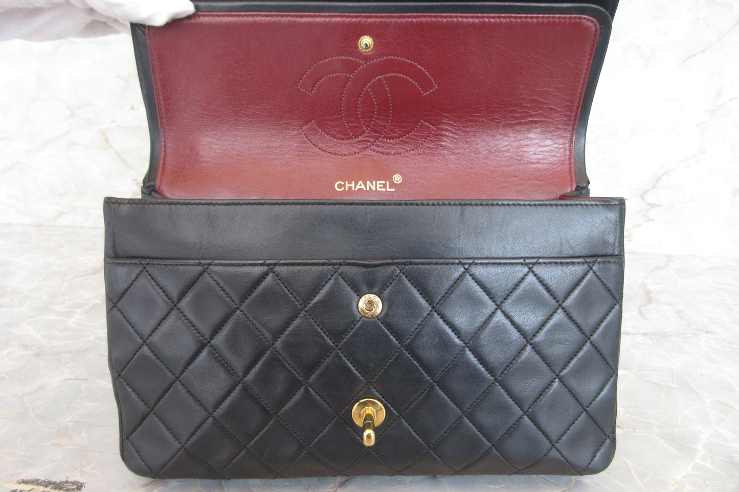 CHANEL/シャネル マトラッセＷフラップチェーンショルダーバッグ ラムスキン ブラック/ゴールド金具 ショルダーバッグ 700070217