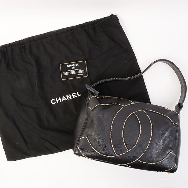Chanel Around 2005 Made Caviar Skin Wild Stitch Cc Mark Shoulder Bag Black