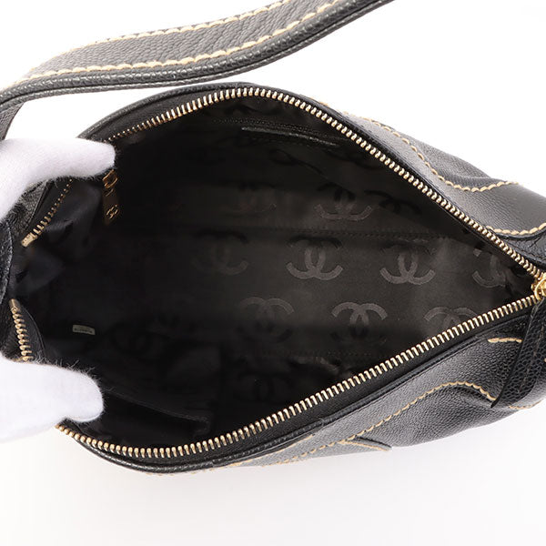 Chanel Around 2005 Made Caviar Skin Wild Stitch Cc Mark Shoulder Bag Black