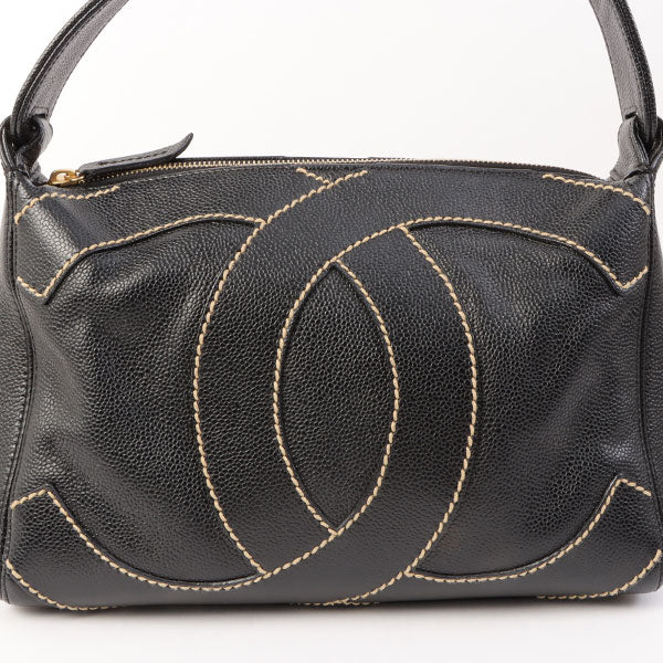 Chanel Around 2005 Made Caviar Skin Wild Stitch Cc Mark Shoulder Bag Black