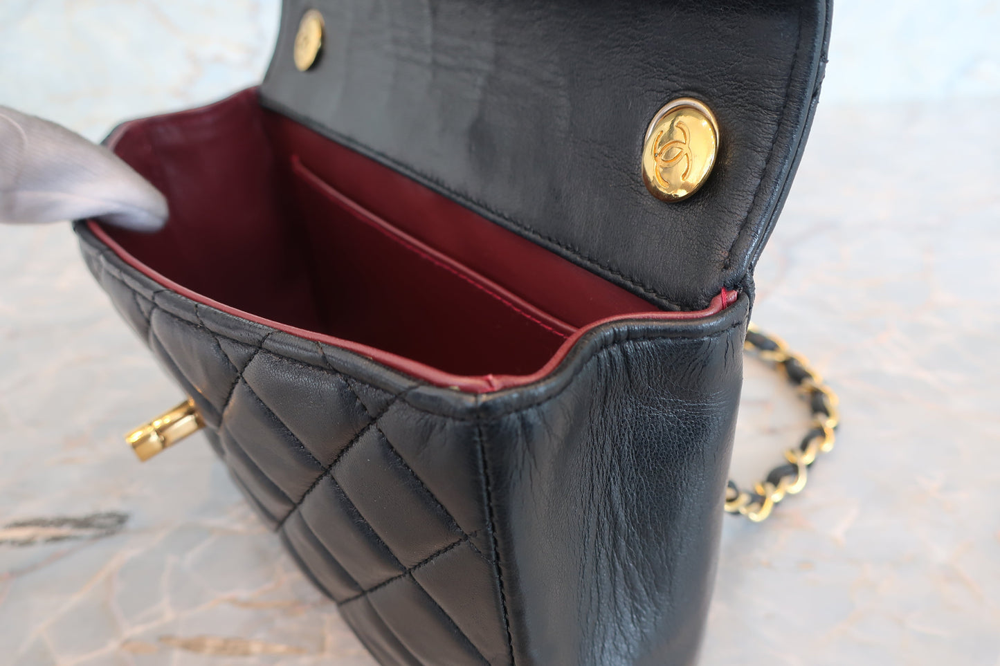 CHANEL/シャネル ミニマトラッセチェーンショルダーバッグ ラムスキン ブラック/ゴールド金具 ショルダーバッグ 700070275