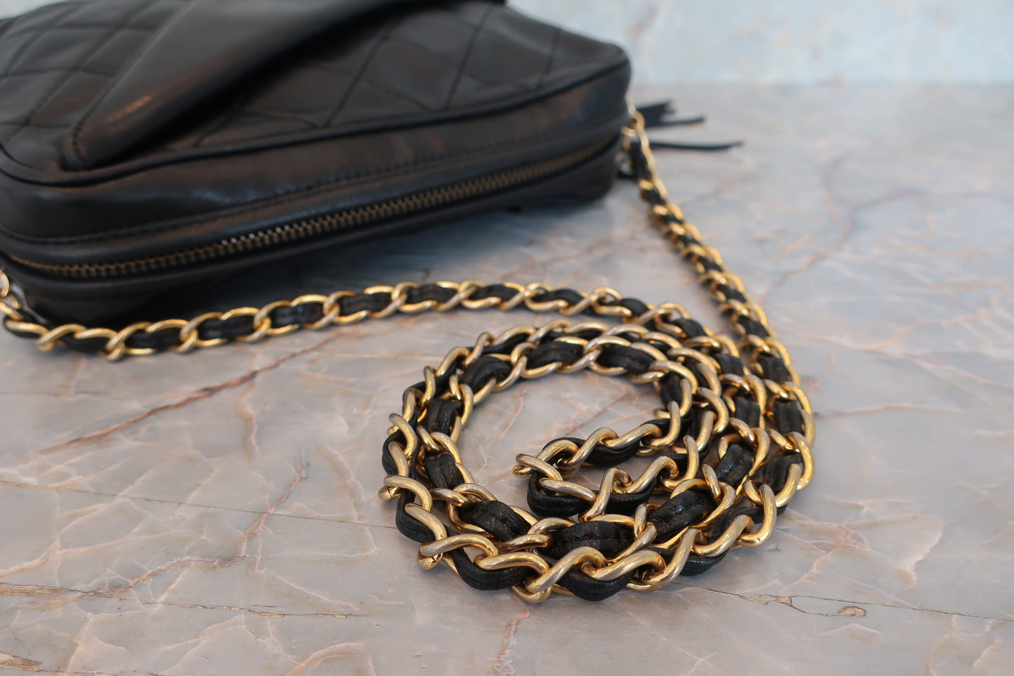 CHANEL/シャネル マトラッセフリンジチェーンショルダーバッグ ラムスキン ブラック/ゴールド金具 ショルダーバッグ 700070252