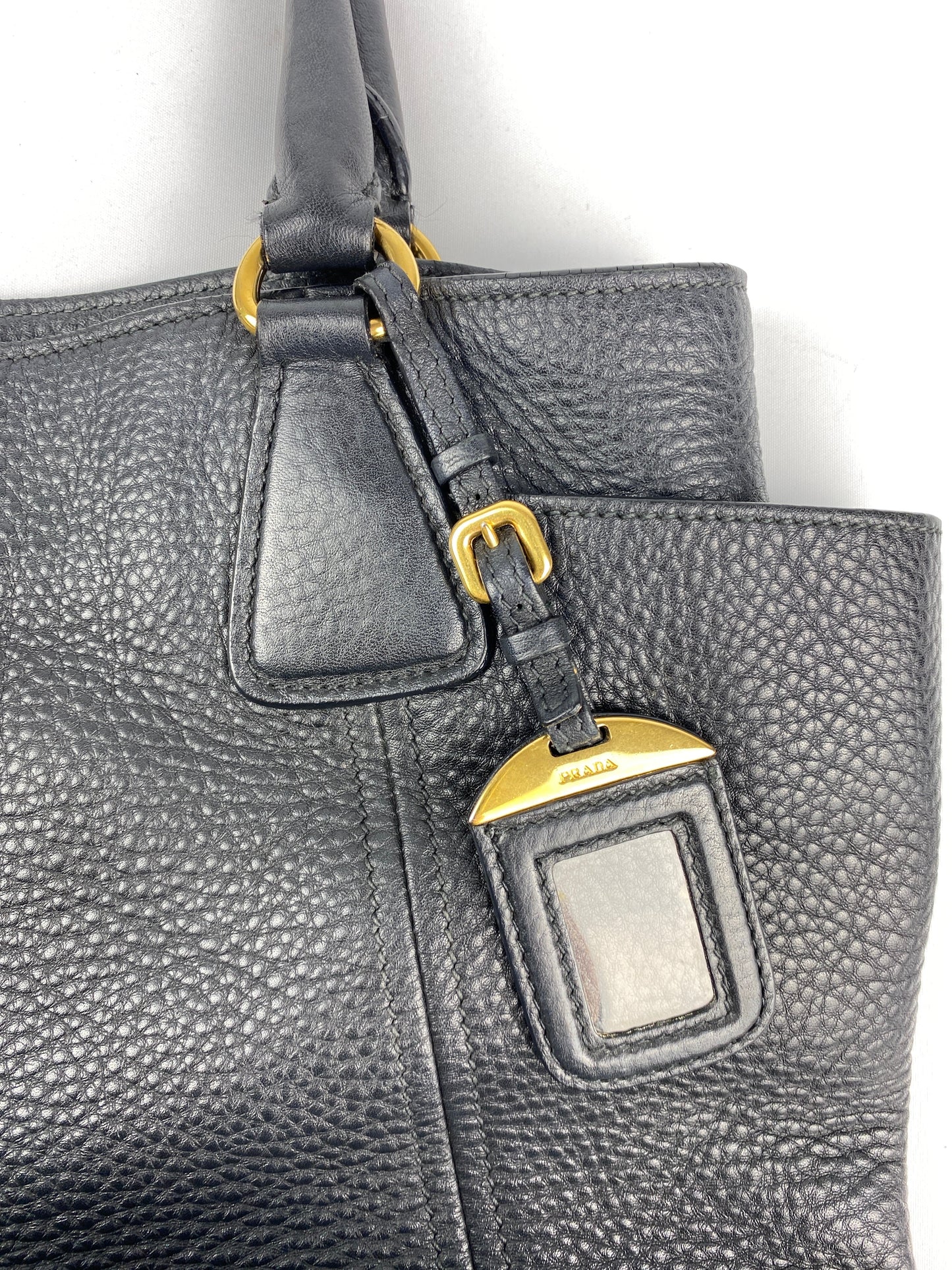 PRADA - BLACK VITELLO DAINO LEATHER SIDE-POCKET TOTE BAG