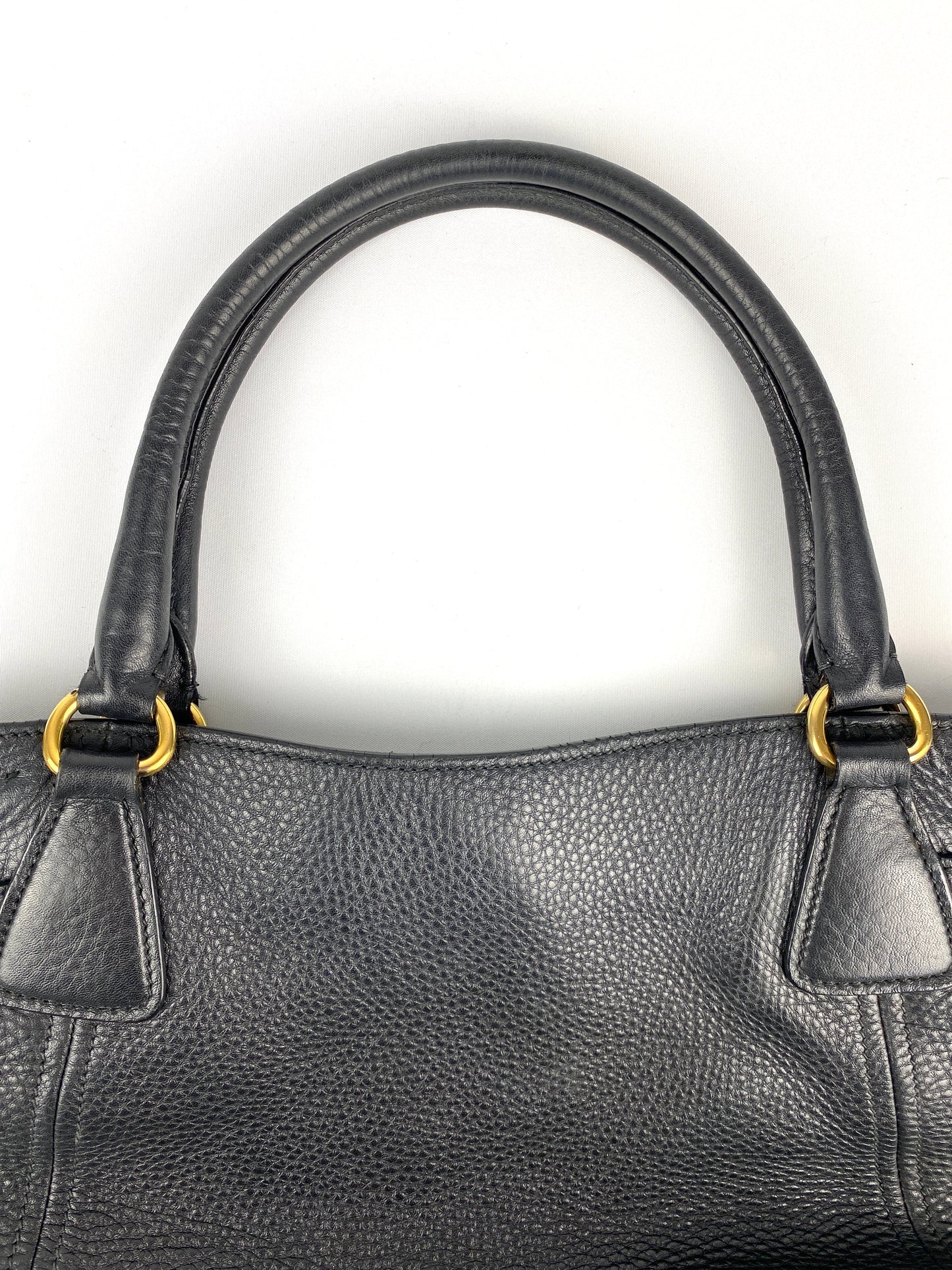 PRADA - BLACK VITELLO DAINO LEATHER SIDE-POCKET TOTE BAG