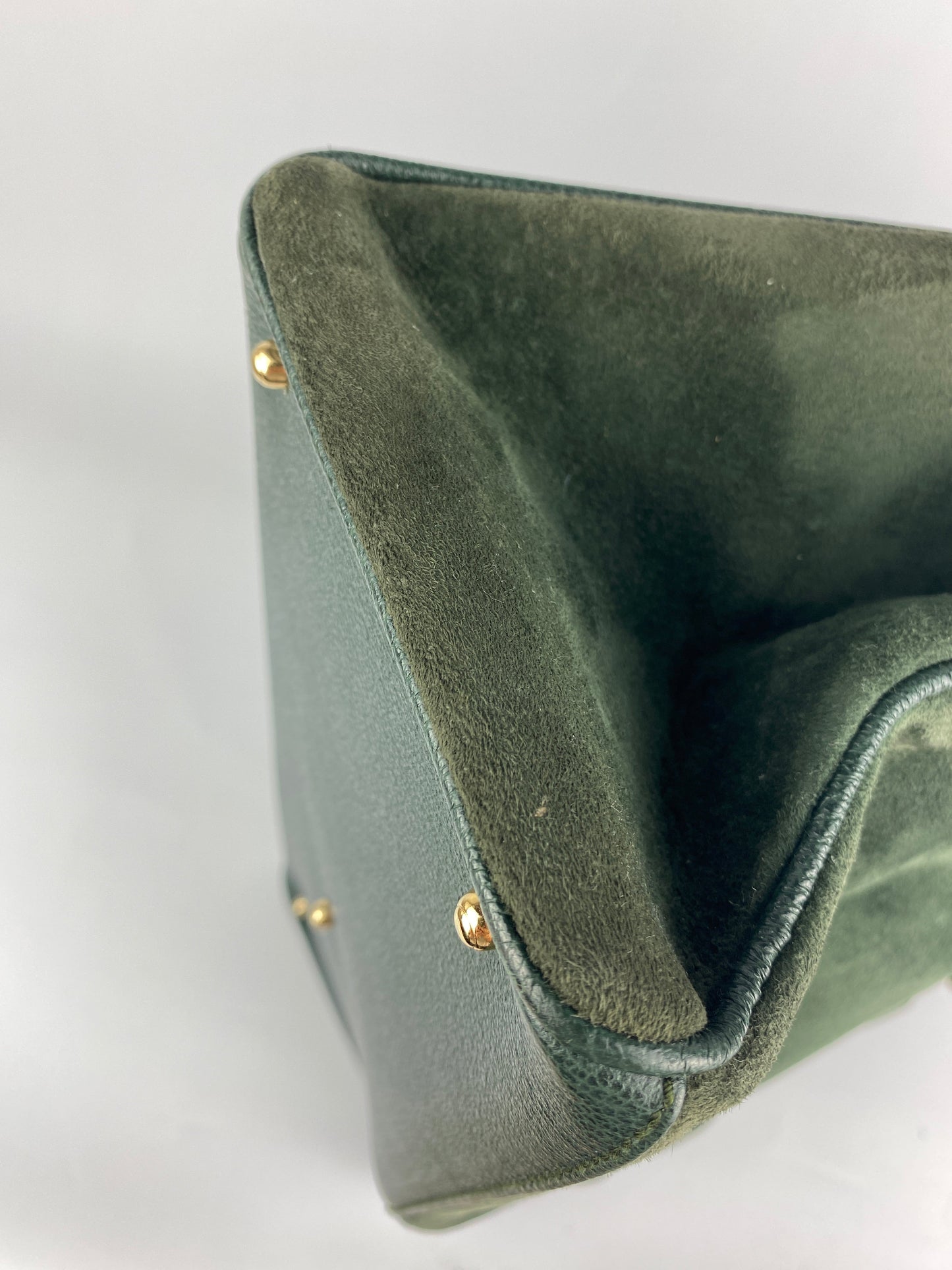 GUCCI - BAMBOO HANDLE 2 WAY BAG GREEN SUEDE LEATHER - VINTAGE