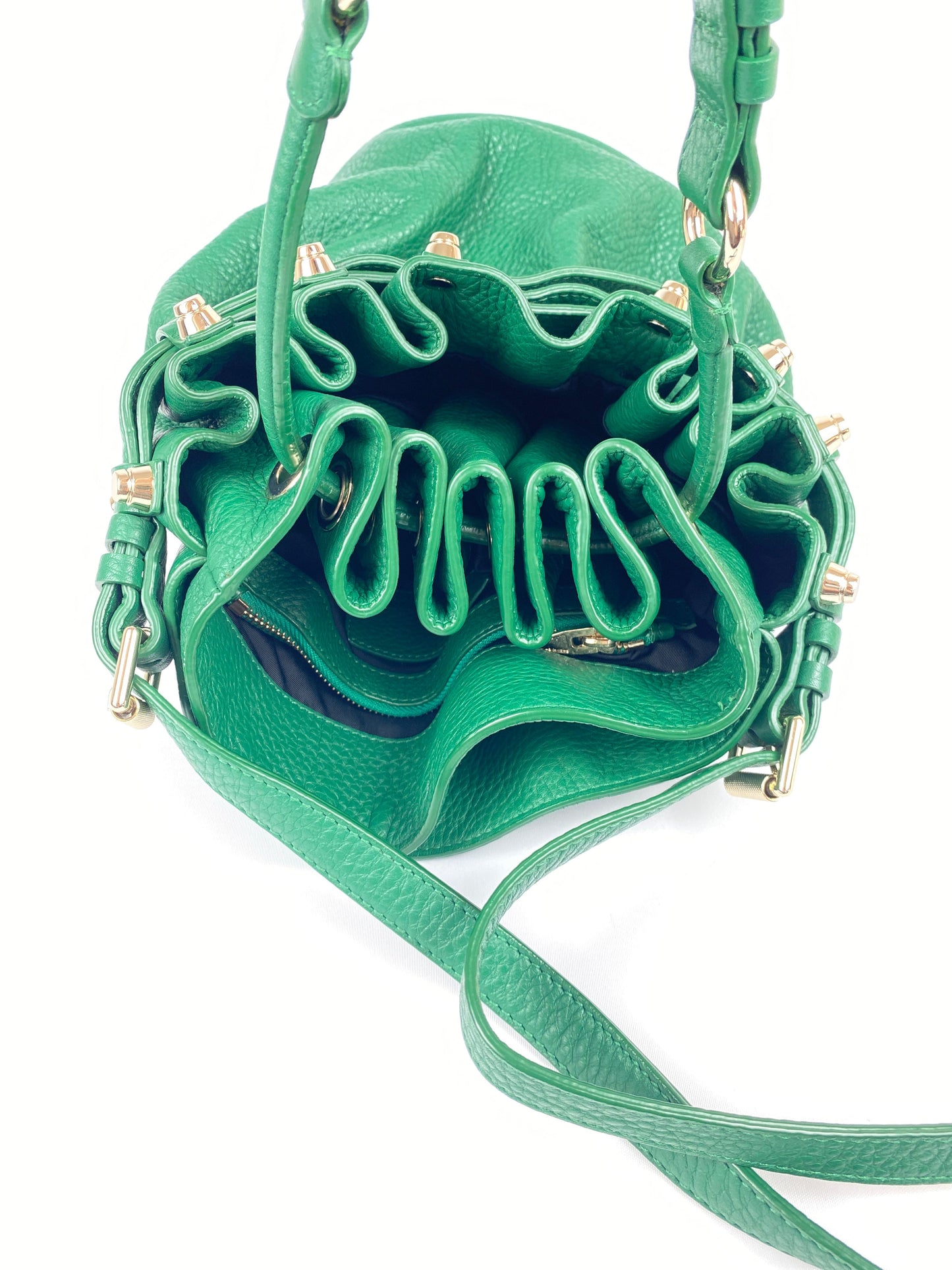 ALEXANDER WANG - DIEGO BUCKET BAG IN GREEN PEBBLED LEATHER