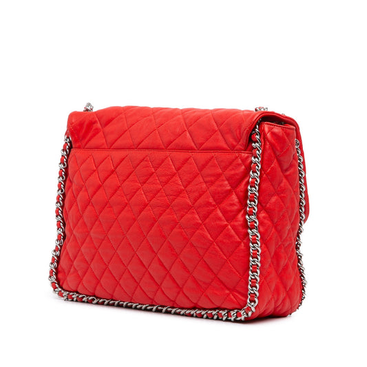 Red Chanel Maxi Washed Lambskin Chain Around Flap Shoulder Bag
