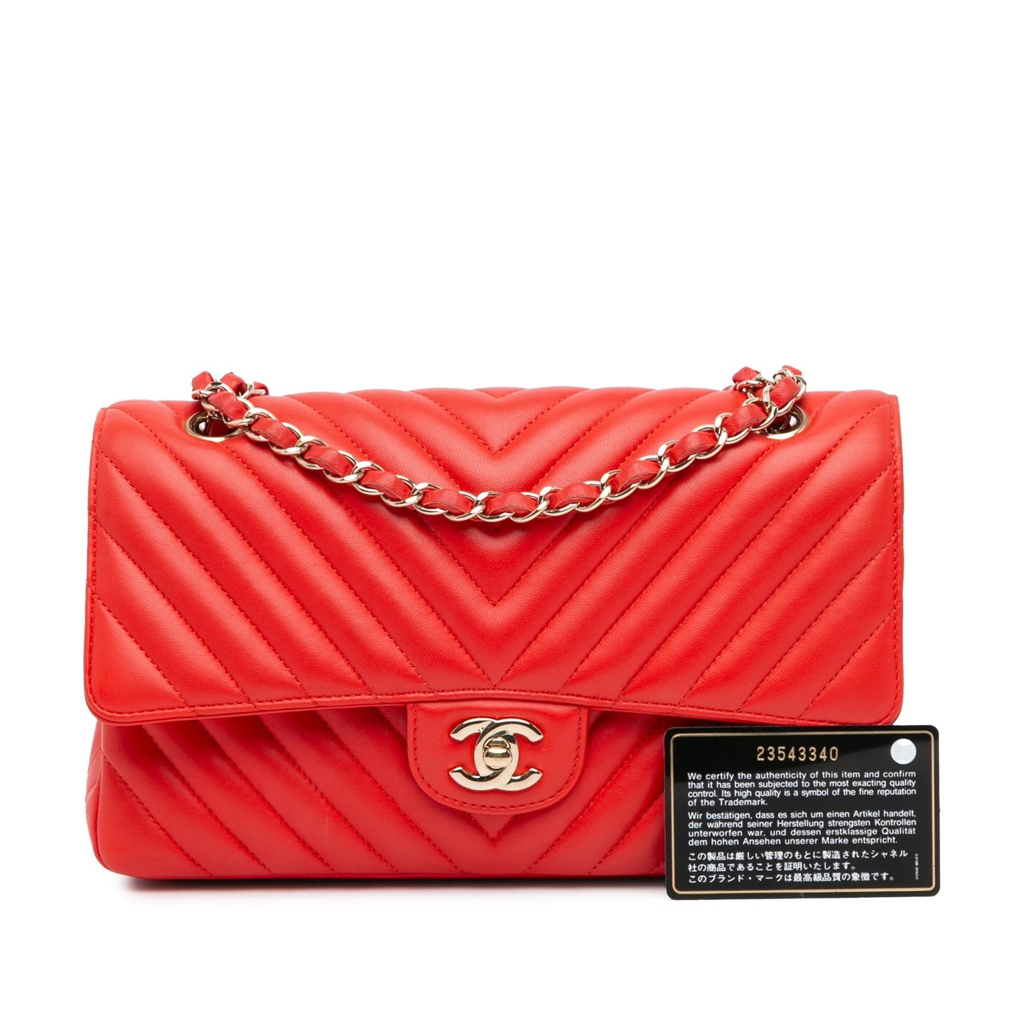 Red Chanel Medium Classic Chevron Lambskin Double Flap Shoulder Bag