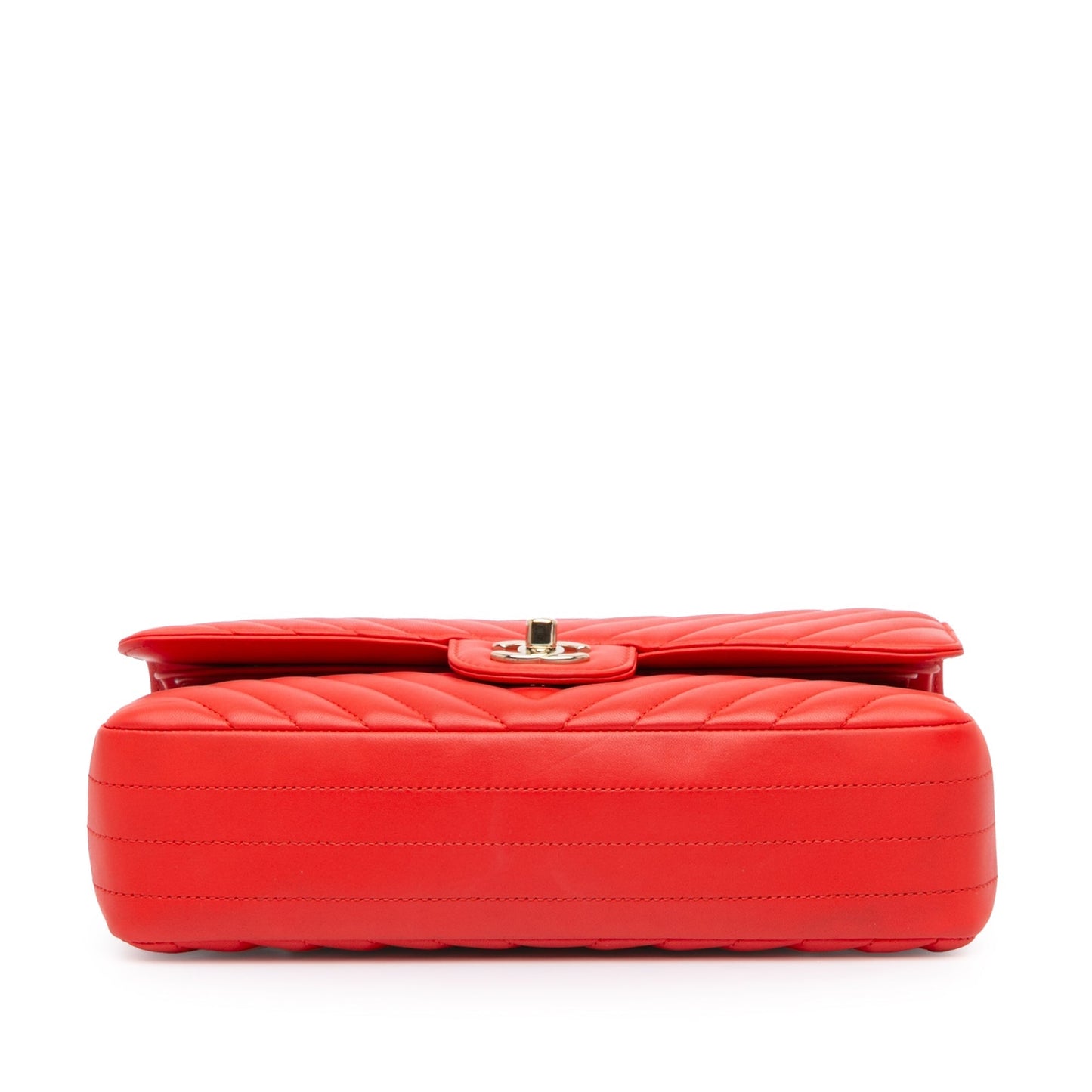 Red Chanel Medium Classic Chevron Lambskin Double Flap Shoulder Bag