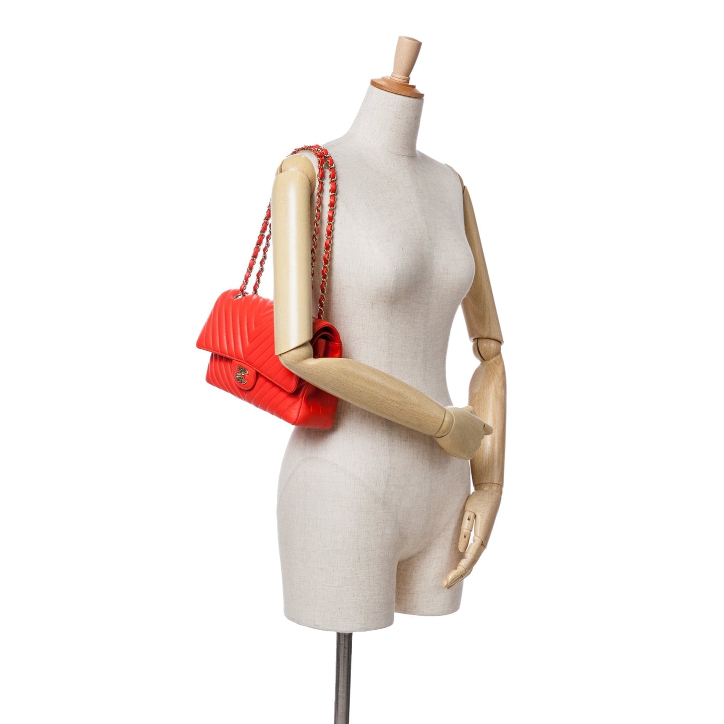 Red Chanel Medium Classic Chevron Lambskin Double Flap Shoulder Bag