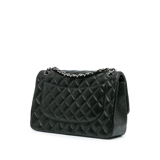 Black Chanel Jumbo Classic Lambskin Double Flap Shoulder Bag
