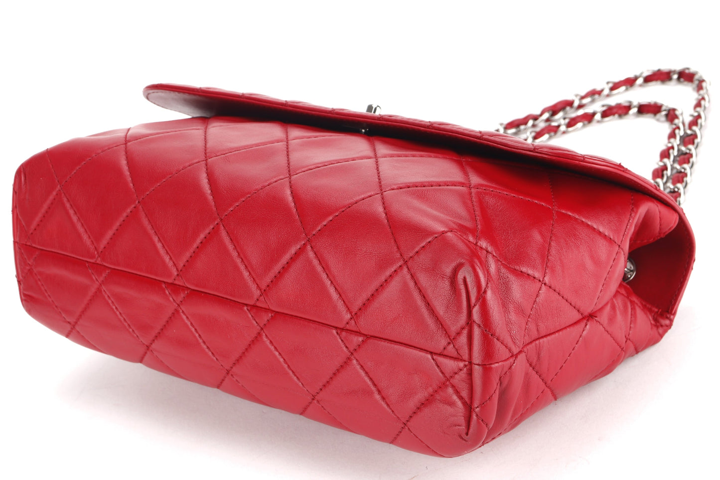 CHANEL RED QUILTED LAMBSKIN 32CM SHOULDER BAG (1466xxxx) SILVER HARDWARE, NO  & DUST COVER